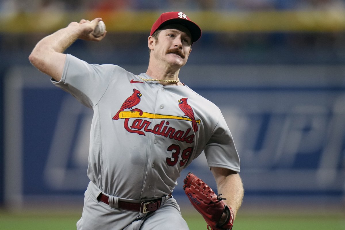 St. Louis Cardinals' Miles Mikolas pitches to the Tampa Bay Rays during the first inning of a baseball game Thursday, June 9, 2022, in St. Petersburg, Fla. (AP Photo/Chris O'Meara)