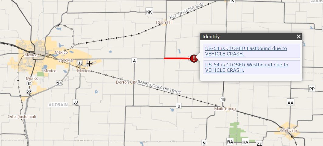 Highway 54 is back open in both directions after a crash near Audrain Road 485 on Thursday, June 9, 2022. The crash involved a semi-truck and garbage truck, according to the Missouri State Highway Patrol.