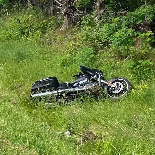 A motorcyclist was hospitalized after a crash Saturday afternoon.