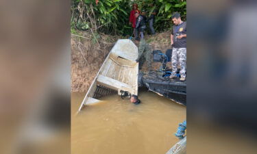 Amazonas Civil Police released this photograph of the boat as it was recovered on June 20. The boat in which British journalist Dom Phillips and indigenous expert Bruno Pereira were traveling before they were killed was found Sunday evening