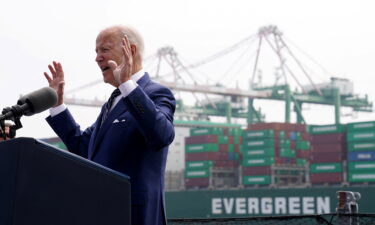 U.S. President Joe Biden speaks during a visit to the Port of Los Angeles