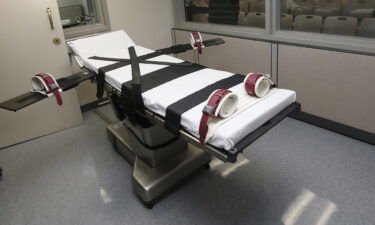 The gurney in the the execution chamber at the Oklahoma State Penitentiary in McAlester on October 9