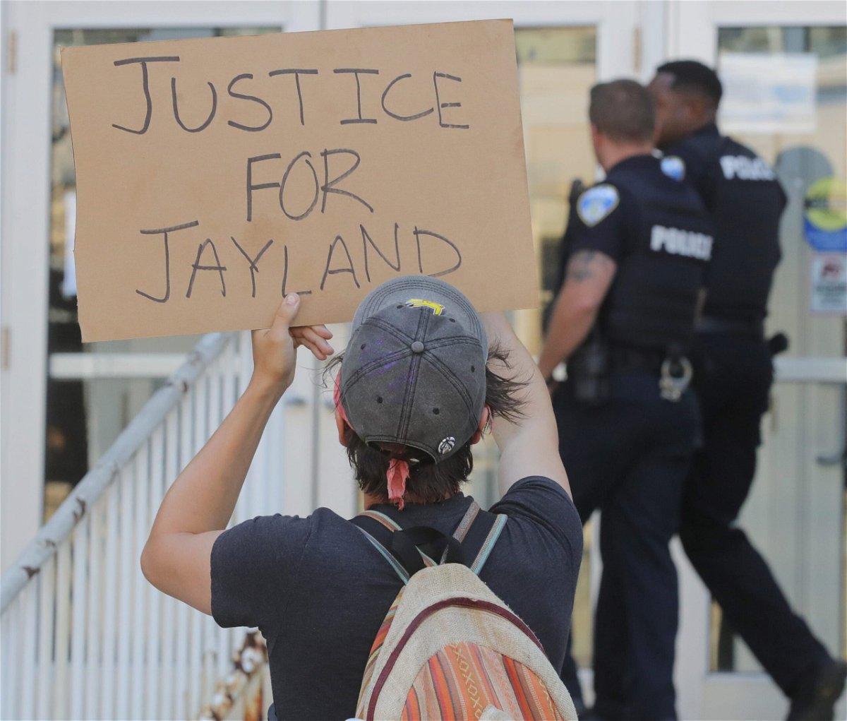 <i>Phil Masturzo/USA Today Network</i><br/>Protestors confront Akron police officers over the shooting death of Jayland Walker on Thursday
