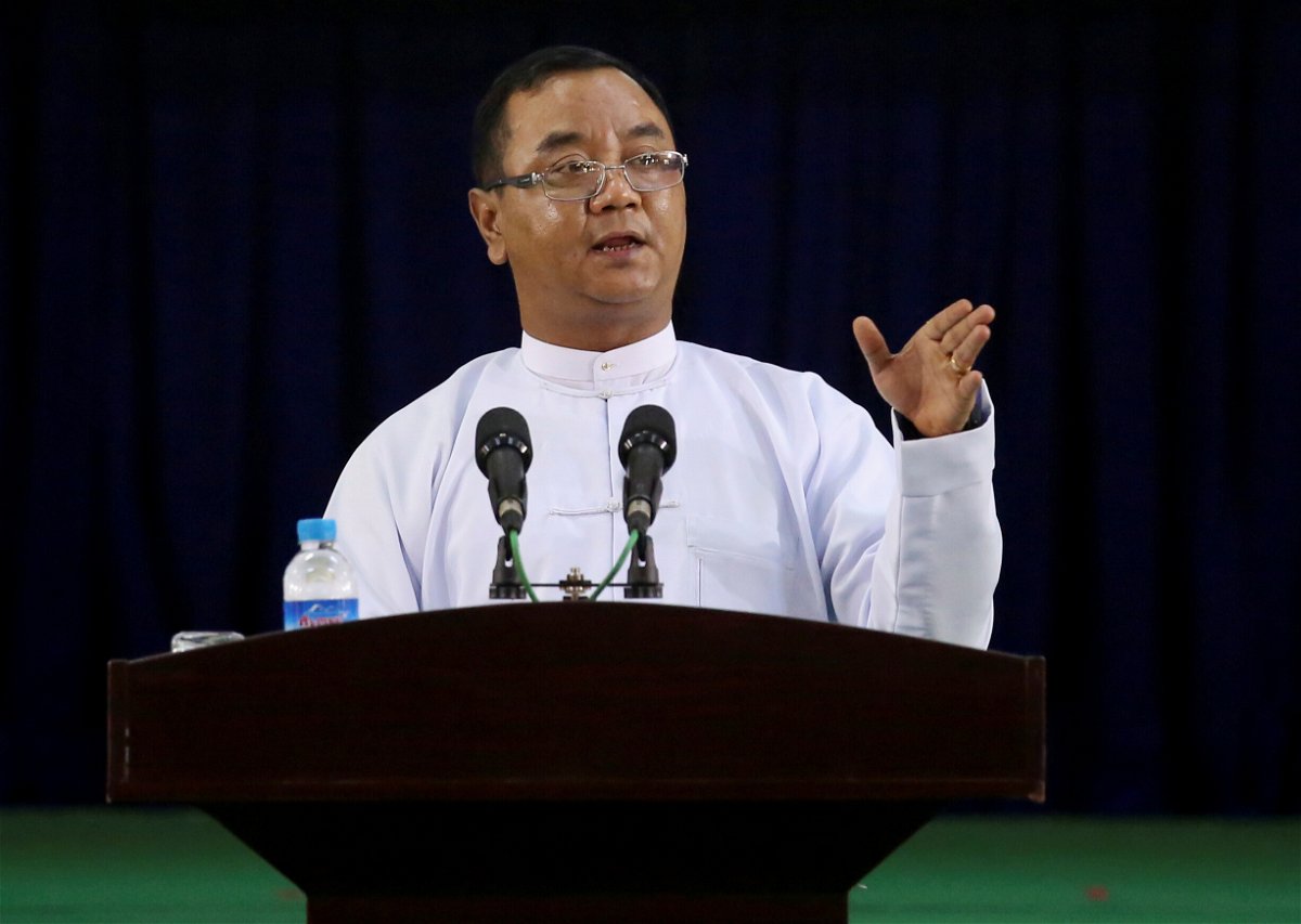 <i>Stringer/Reuters</i><br/>Myanmar's military junta spokesman Zaw Min Tun speaks during the information ministry's press conference in Naypyitaw