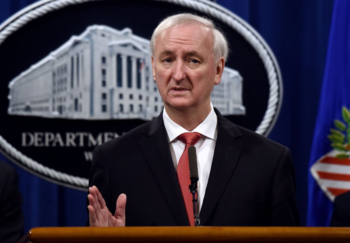 <i>Olivier Douliery/Pool/AFP/Getty Images</i><br/>Then-Deputy Attorney General Jeffrey A. Rosen speaks during a press conference at the Department of Justice in September 2020 in Washington
