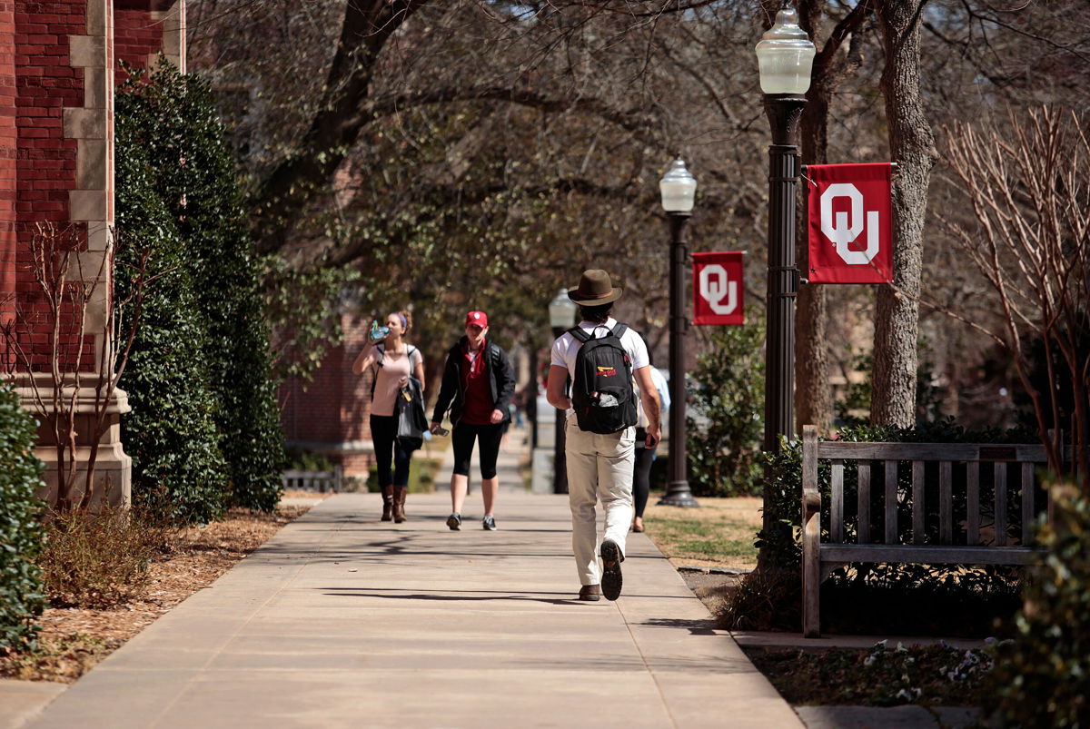 <i>Brett Deering/Getty Images</i><br/>Students walk on campus at the University of Oklahoma in March 2015.