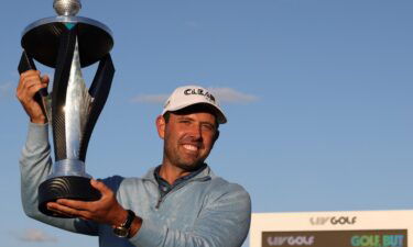 South African golfer Charl Schwartzel celebrates his victory at the LIV Golf Invitational.