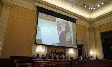 Former US President Donald Trump displayed on a screen during the hearing of the select committee investigating the January 6 attack on the US Capitol.