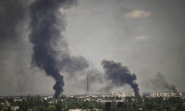Smoke rises in the city of Severodonetsk during heavy fightings between Ukrainian and Russian troops at eastern Ukrainian region of Donbas on May 30