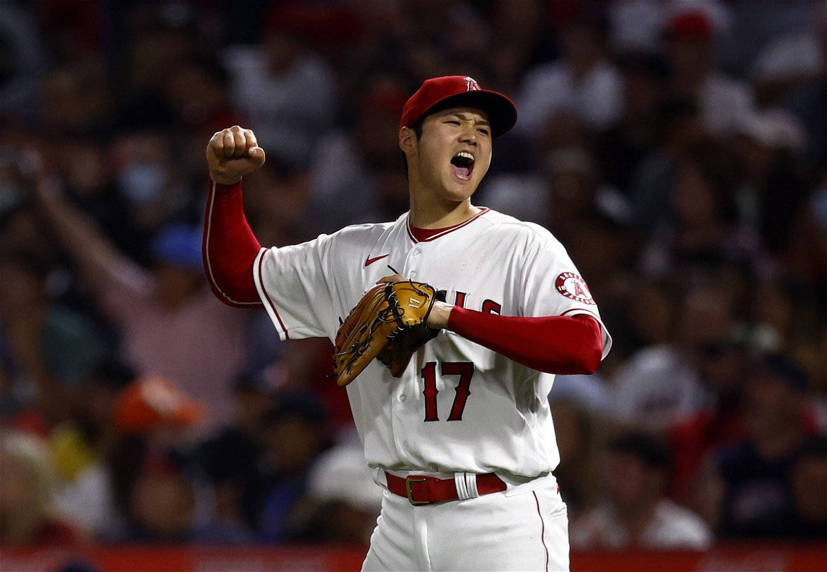 <i>Ronald Martinez/Getty Images North America/Getty Images</i><br/>Shohei Ohtani celebrates against the Boston Red Sox in what would be the Angels' first win since May 24.