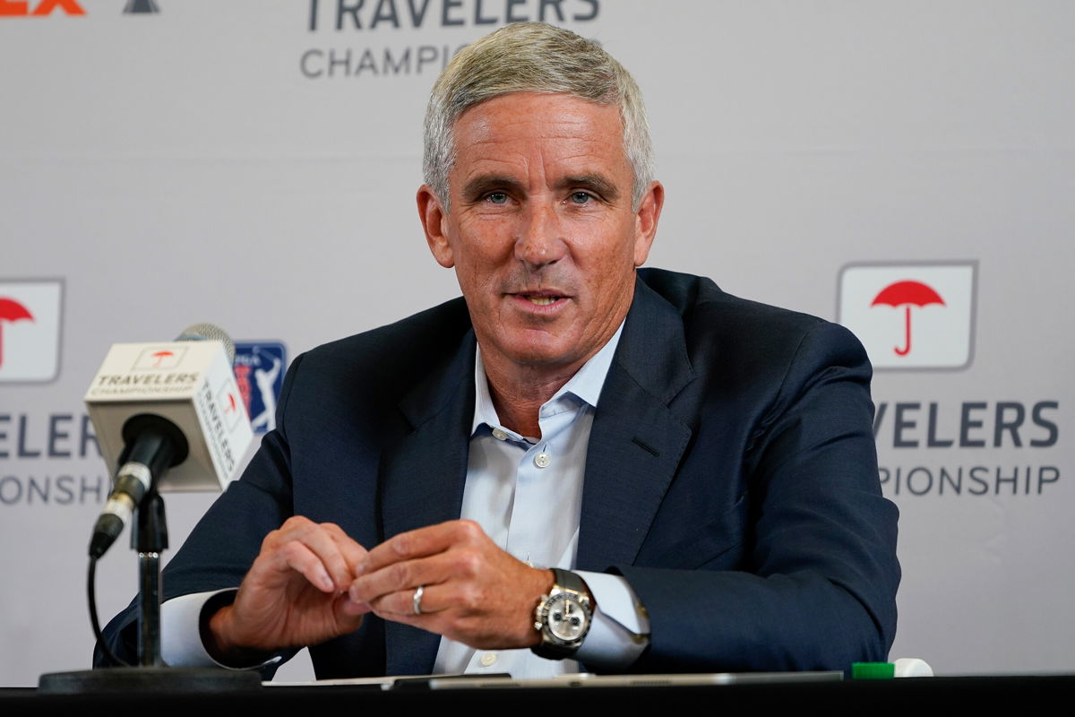 <i>Seth Wenig/AP</i><br/>PGA Tour commissioner Jay Monahan told reporters June 22 prize money at eight regular season tournaments will be increased