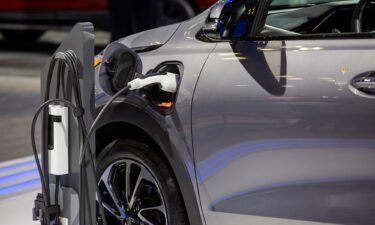 The charging port of a Chevrolet Bolt electric utility vehicle (EUV) during the 2022 New York International Auto Show (NYIAS) in New York