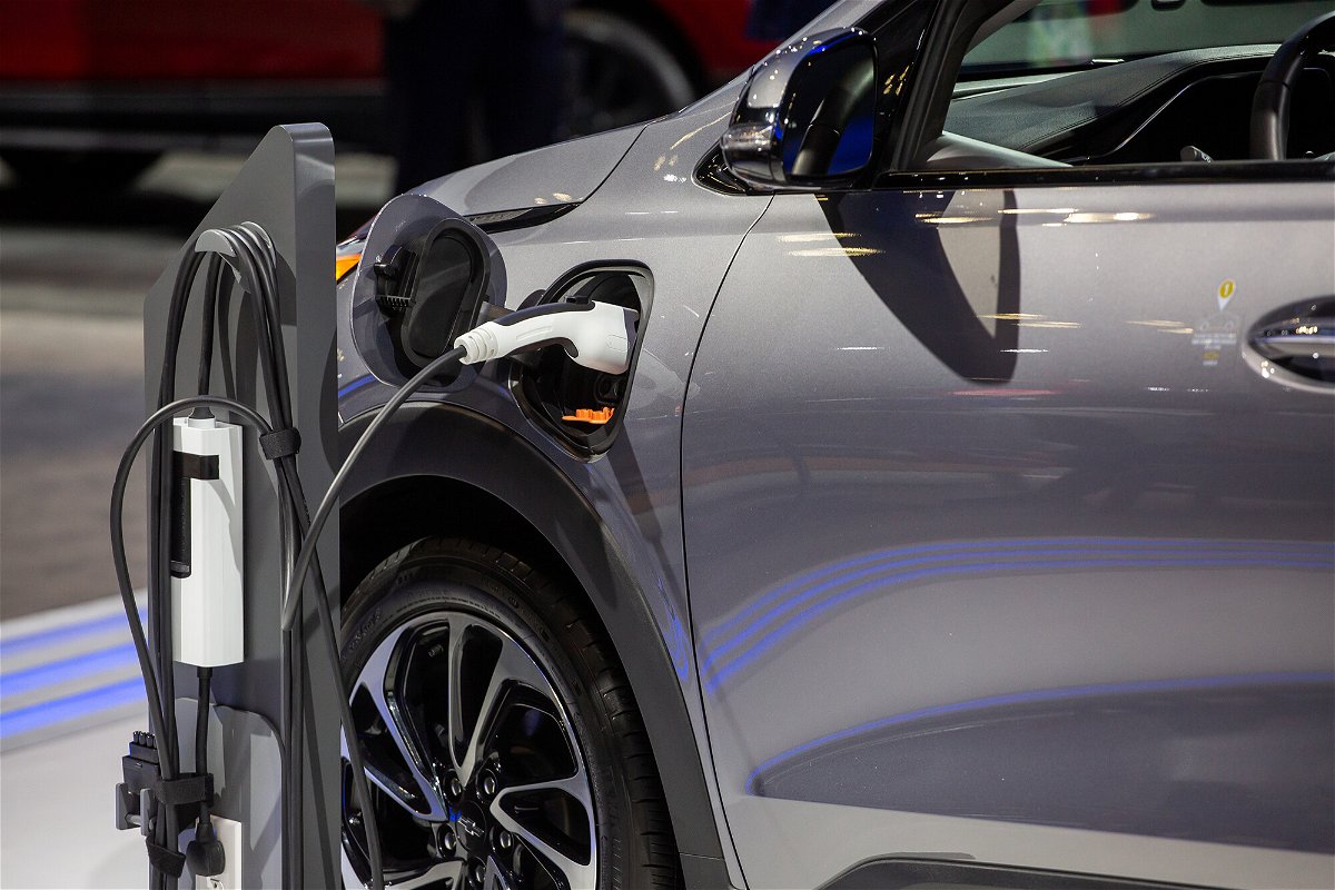 <i>Michael Nagle/Bloomberg/Getty Images</i><br/>The charging port of a Chevrolet Bolt electric utility vehicle (EUV) during the 2022 New York International Auto Show (NYIAS) in New York