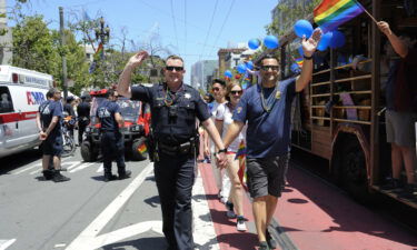 San Francisco policemen walk in the 2019 San Francisco Pride Parade and Celebration.