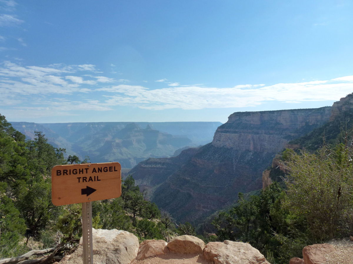<i>Alexandra Schuler/Picture Alliance/Getty Images</i><br/>A view of a 'Bright Angel Trail' signpost at  Grand Canyon from the South Rim.