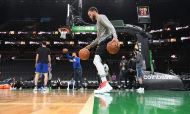 Stephen Curry of the Golden State Warriors dribbles during 2022 NBA Finals Practice and Media Availability on June 15  at the TD Garden in Boston