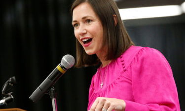 U.S. Senate candidate Katie Britt speaks to Boys State delegates in the Ferguson Center Ballroom on the campus of the University of Alabama Thursday