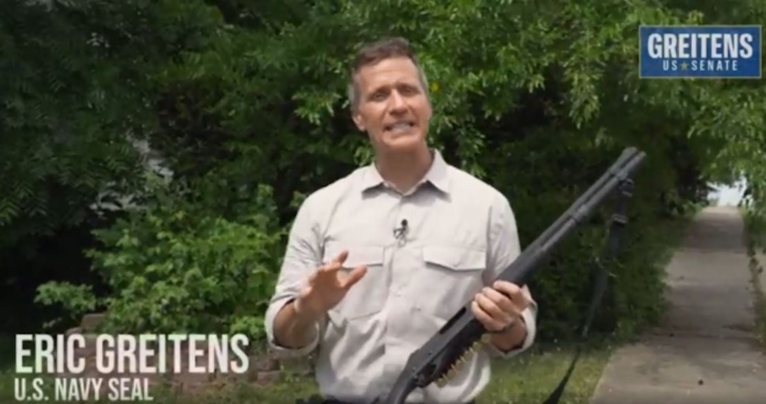A screenshot from a controversial ad for U.S. Senate candidate Eric Greitens released Monday, June 20, 2022.