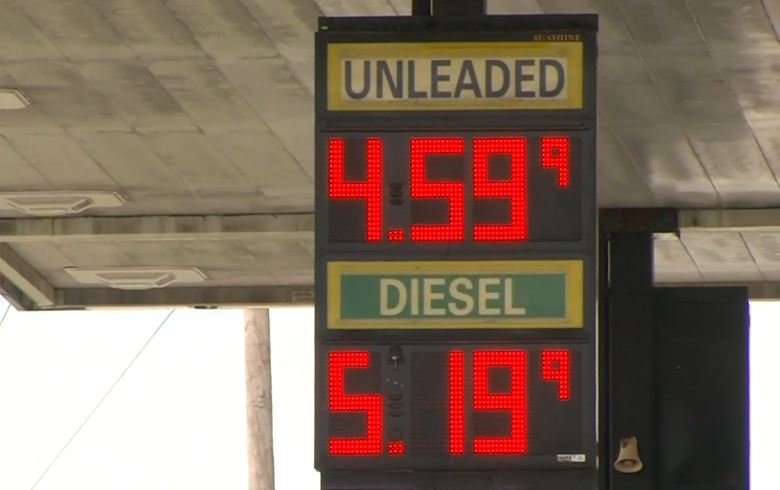 Gas prices in Columbia on June 7, 2022.
