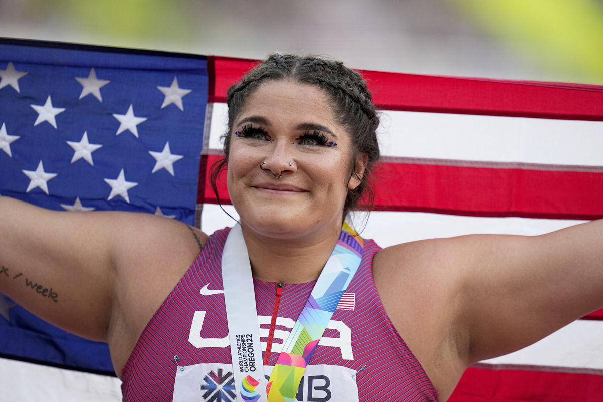 <i>Ashley Landis/AP</i><br/>Chase Ealey won a gold medal in the women's shot put final at the World Athletics Championships on Saturday