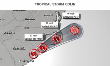 Tropical Storm Colin dissipated over eastern North Carolina early Sunday