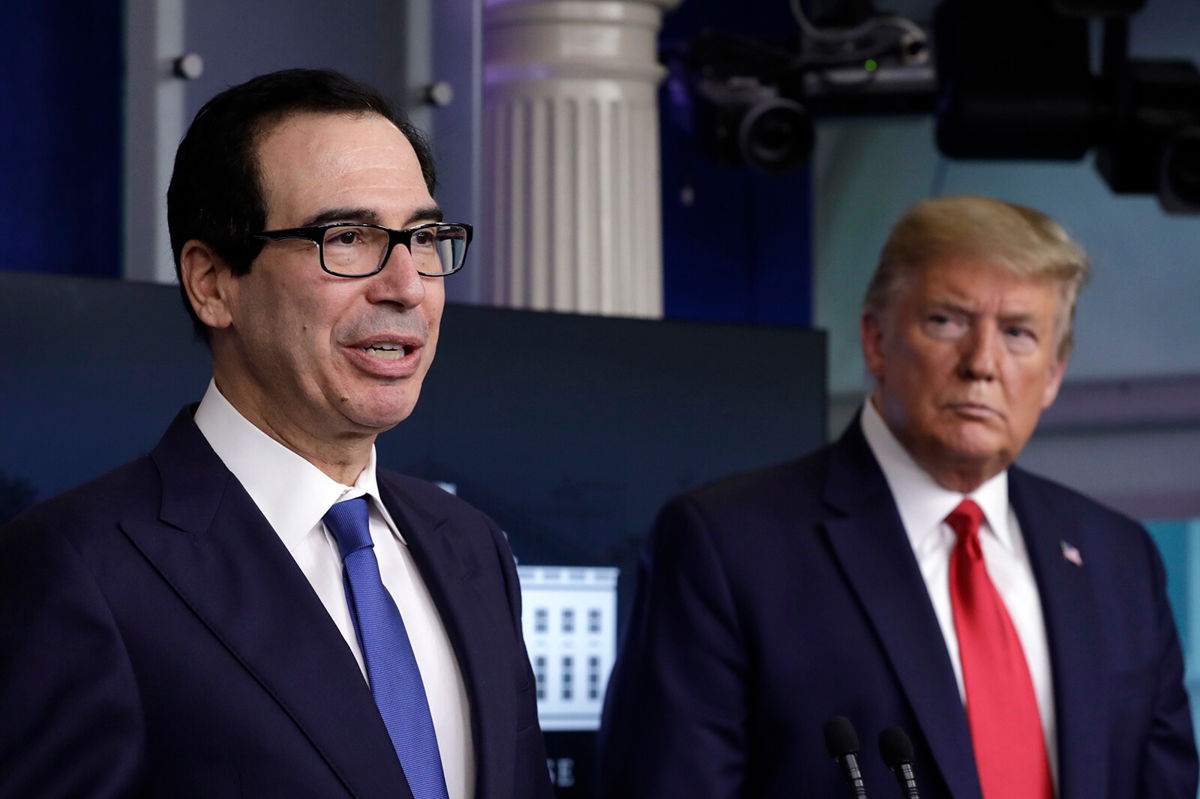 <i>Yuri Gripas/Abaca/Bloomberg/Getty Images</i><br/>Former President Donald Trump and Steven Mnuchin