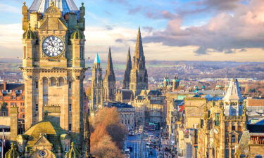 Old town Edinburgh and Edinburgh castle are pictured in Scotland UK.