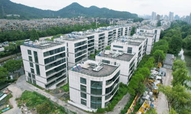 An aerial view of the unfinished luxury housing development that has existed for more than a decade by the Qiantang River in Hangzhou