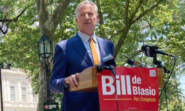 Former New York City Mayor Bill de Blasio in City Hall Park in Manhattan on Monday