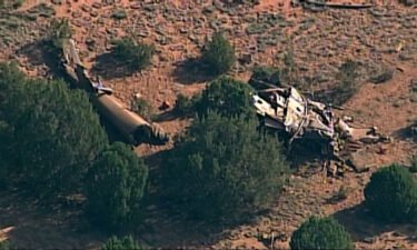 The scene of a helicopter crash is seen near Las Vegas