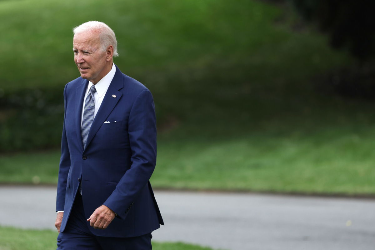 <i>Alex Wong/Getty Images</i><br/>President Joe Biden walks on the South Lawn prior to his departure from the White House on July 8