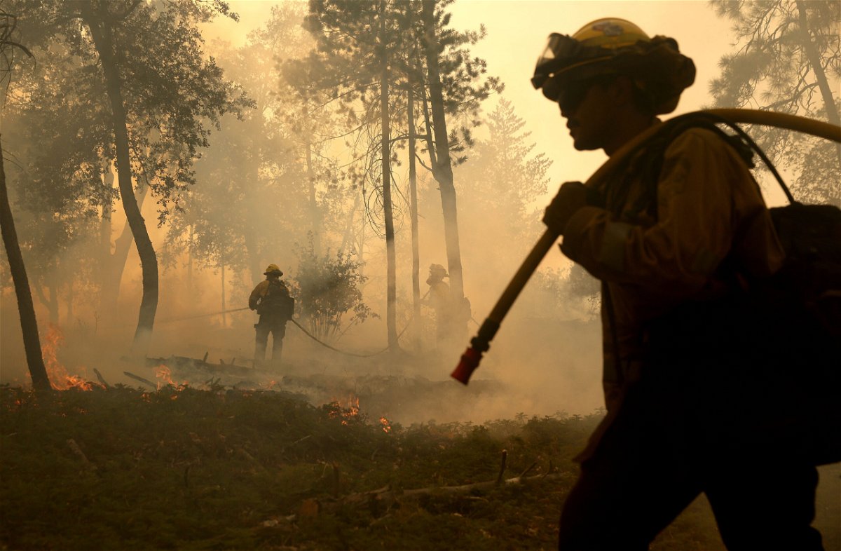 <i>Justin Sullivan/Getty Images</i><br/>Cal Fire firefighters monitor a burn operation as they battle the Oak Fire on July 24 near Jerseydale
