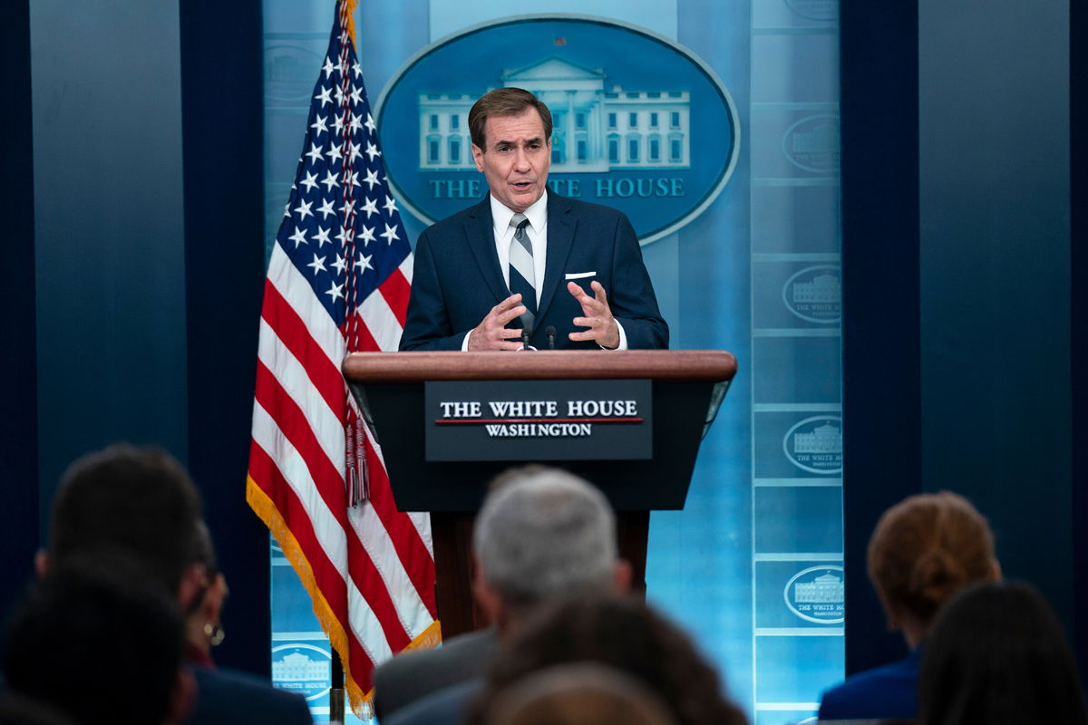 <i>Evan Vucci/AP</i><br/>National Security Council spokesman John Kirby speaks during a press briefing at the White House