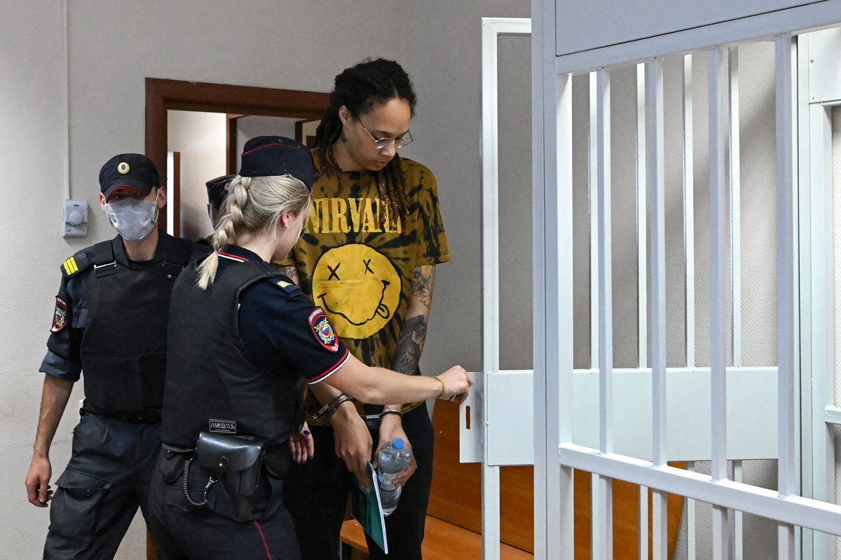 <i>Natalia Kolesnikova/AFP/Getty Images</i><br/>Brittney Griner before a hearing outside Moscow on July 15.