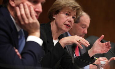 Sen. Tammy Baldwin speaks during a hearing in November 2017 on Capitol Hill in Washington