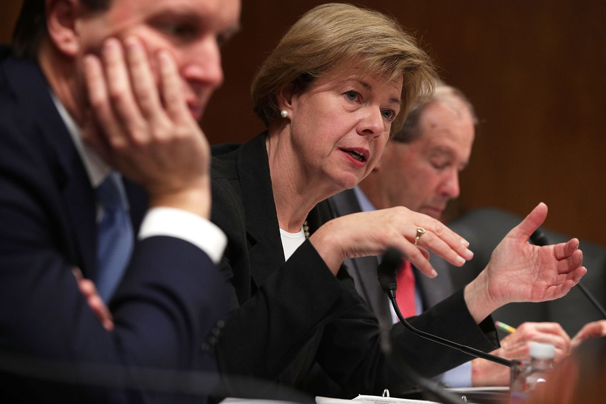 <i>Alex Wong/Getty Images</i><br/>Sen. Tammy Baldwin speaks during a hearing in November 2017 on Capitol Hill in Washington