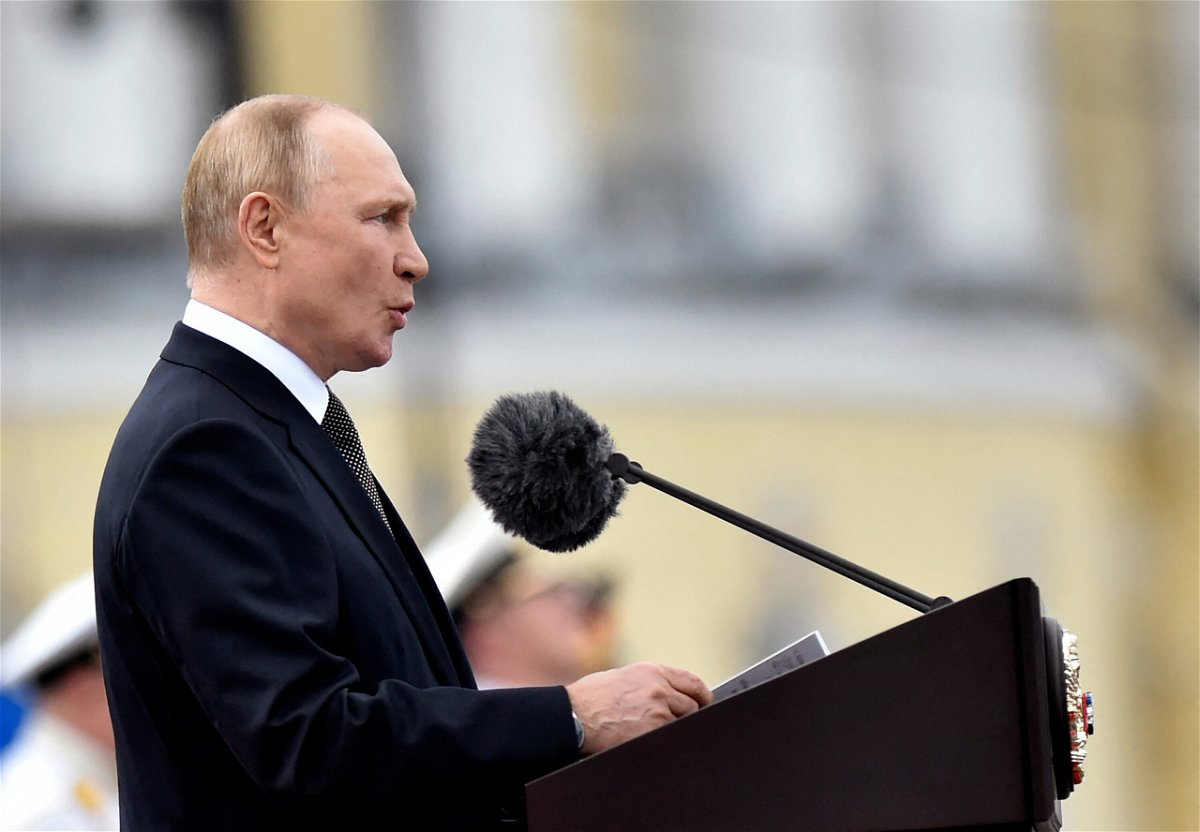 <i>Olga Maltseva/AFP/Getty Images</i><br/>Russian President Vladimir Putin delivers a speech marking Navy Day