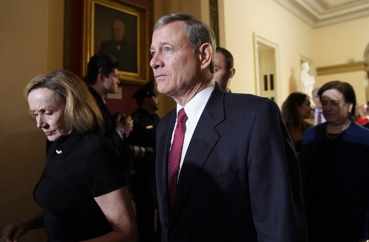 <i>Joshua Roberts/Reuters</i><br/>U.S. Supreme Court Chief Justice John Roberts departs with his wife Jane after U.S. President Donald Trump concluded his second State of the Union address to a joint session of the U.S. Congress in the House Chamber of the U.S. Capitol in Washington