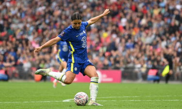 Sam Kerr scoring Chelsea's third goal in the Women's FA Cup final against Manchester City on May 15.