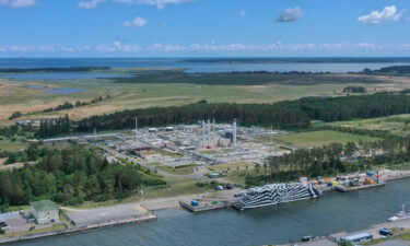 In this aerial view the receiving station for the Nord Stream 1 natural gas pipeline stands on July 11