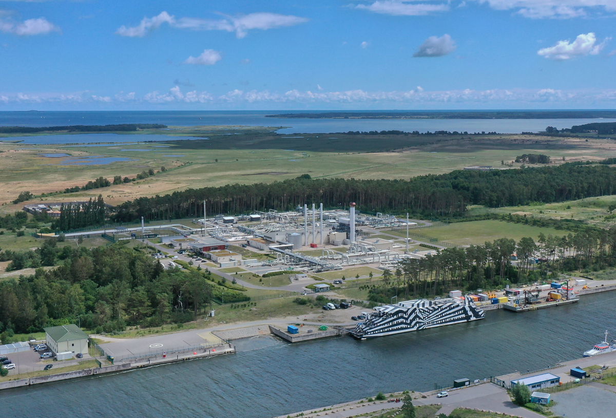 <i>Sean Gallup/Getty Images</i><br/>In this aerial view the receiving station for the Nord Stream 1 natural gas pipeline stands on July 11