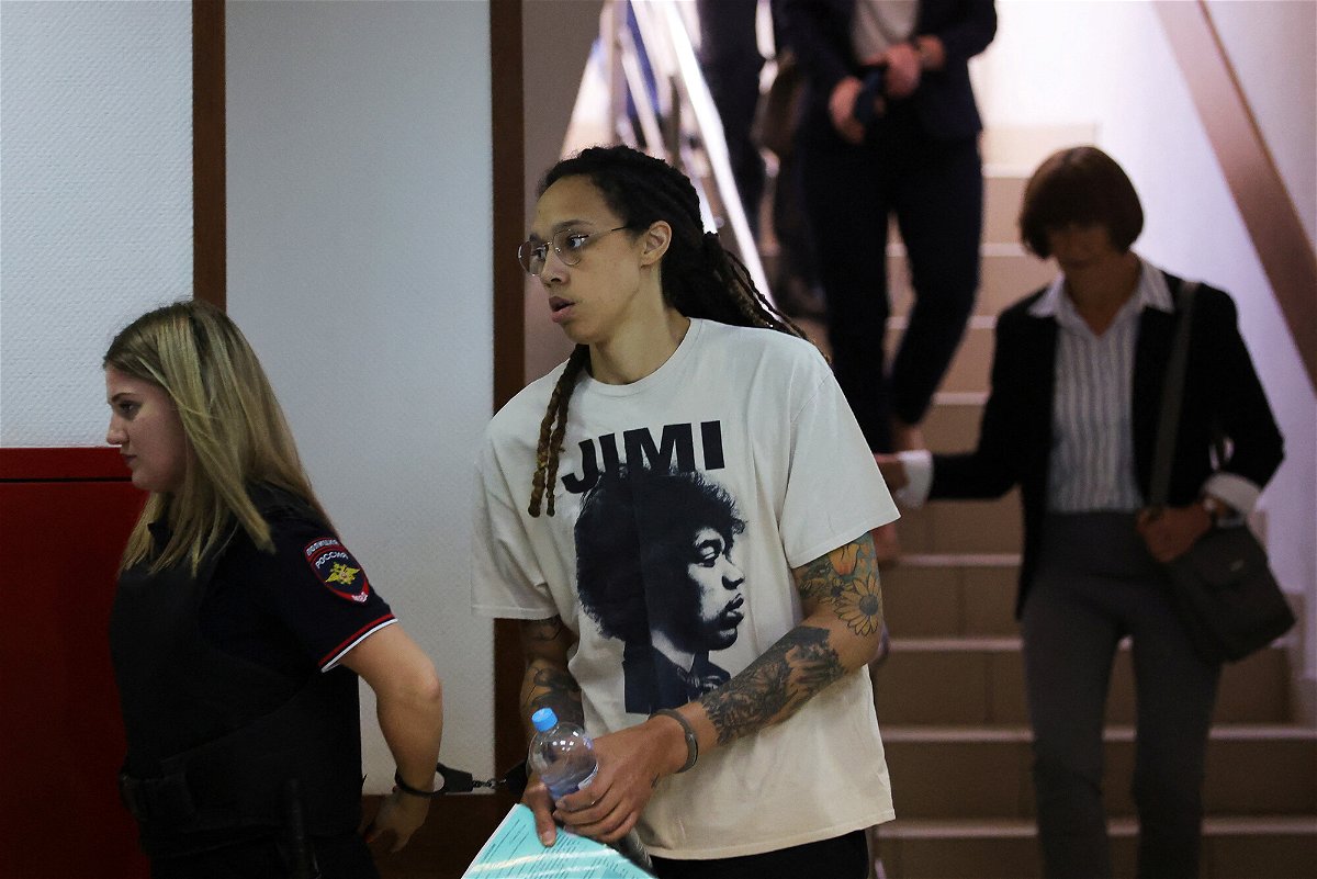 <i>Evgenia Novozhenina/Reuters</i><br/>WNBA player Brittney Griner is escorted before a court hearing in Khimki outside Moscow on July 1