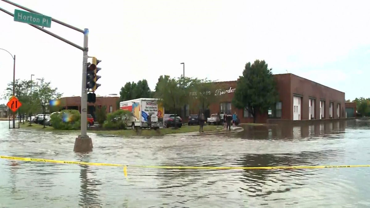 <i>KMOV</i><br/>Flooding in the streets of St. Louis on Thursday.