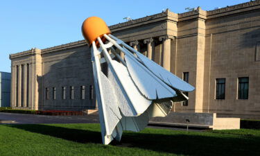 Claes Oldenburg and Coosje van Bruggen's 'Shuttlecocks' sculpture sits outside the Nelson-Atkins Museum Of Art in Kansas City