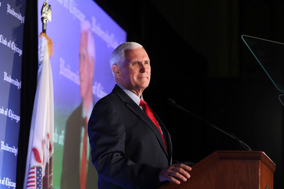 <i>Terrence Antonio James/Chicago Tribune/AP</i><br/>Former Vice President Mike Pence delivers a speech at the University Club of Chicago on June 20. The GOP is looking for new 2024 candidates amid fears of Donald Trump becoming their presidential nominee again.
