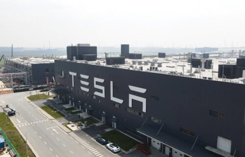 An aerial view of Tesla Shanghai Gigafactory on March 29