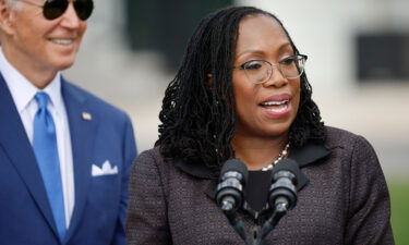 Judge Ketanji Brown Jackson speaks during an event celebrating her confirmation to the U.S. Supreme Court with U.S. President Joe Biden on the South Lawn of the White House on April 8 in Washington