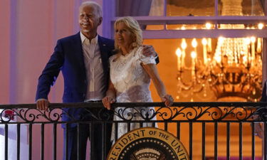 President Joe Biden and first lady Jill Biden view fireworks during an Independence Day celebration on the South Lawn of the White House