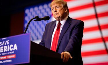 Former President Donald Trump speaks at a rally on May 28 in Casper