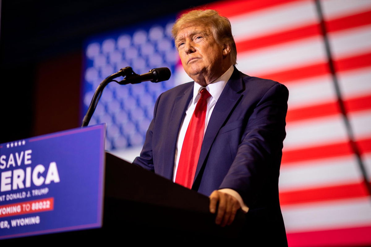 <i>Chet Strange/Getty Images</i><br/>Former President Donald Trump speaks at a rally on May 28 in Casper